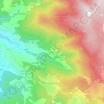 Jarroux topographic map, elevation, terrain