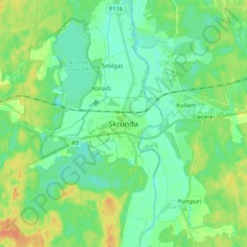 Skrunda topographic map, elevation, terrain