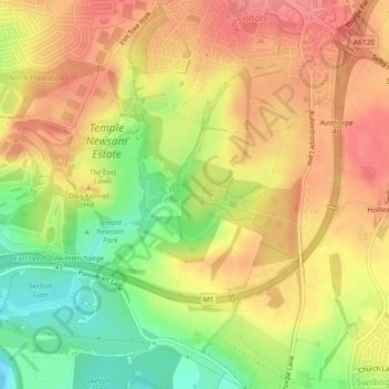 Temple Newsam topographic map, elevation, terrain