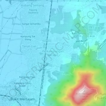 Perkampungan Berapit topographic map, elevation, terrain