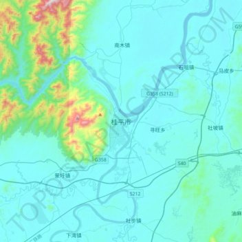 桂平市 topographic map, elevation, terrain