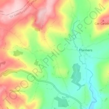 Ffaldybrenin topographic map, elevation, terrain