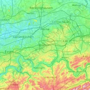 Bochum topographic map, elevation, terrain