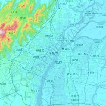 Nanchang topographic map, elevation, terrain