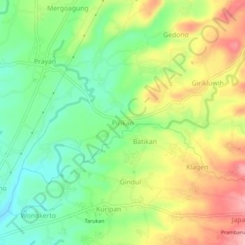 Pirikan topographic map, elevation, terrain