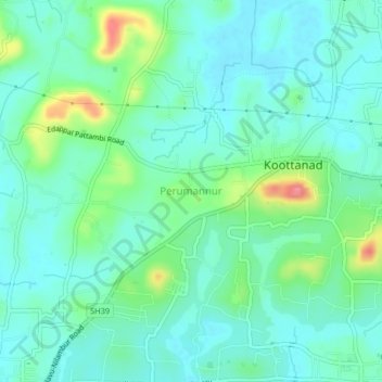 Perumannur topographic map, elevation, terrain