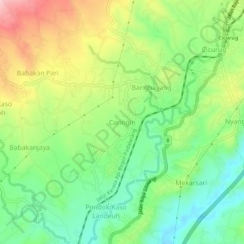 Caringin topographic map, elevation, terrain