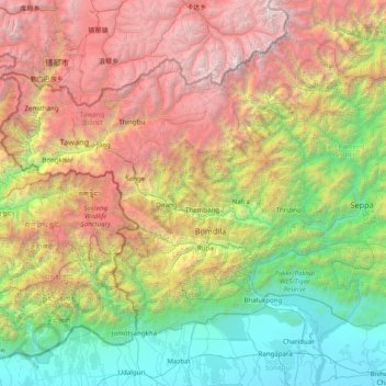 West Kameng topographic map, elevation, terrain