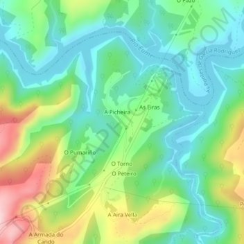 Lagares topographic map, elevation, terrain