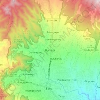 Bumiaji topographic map, elevation, terrain