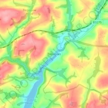 Tresillian topographic map, elevation, terrain