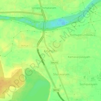 Karanodai topographic map, elevation, terrain