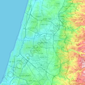 Petah Tikva topographic map, elevation, terrain