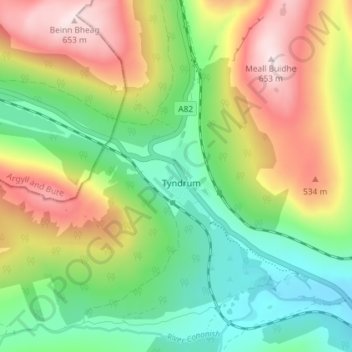 Tyndrum topographic map, elevation, terrain