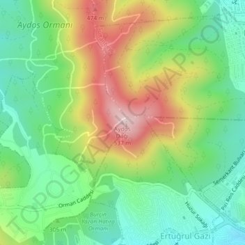 Aydos Dağı topographic map, elevation, terrain