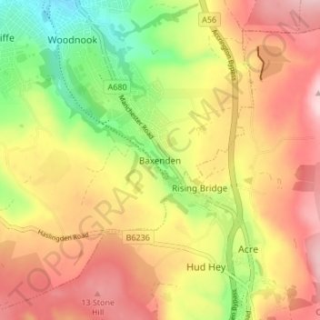 Baxenden topographic map, elevation, terrain