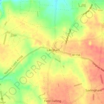 Langham topographic map, elevation, terrain