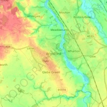 Winsford topographic map, elevation, terrain