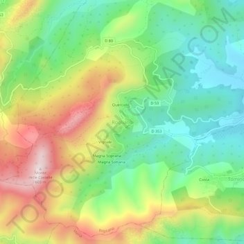 Rogliano topographic map, elevation, terrain