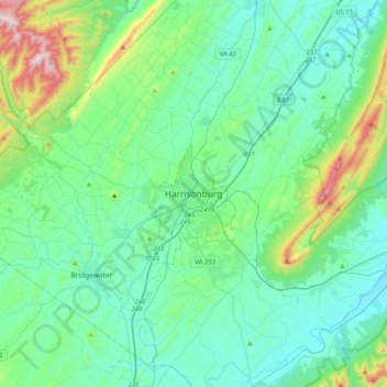 Harrisonburg topographic map, elevation, terrain