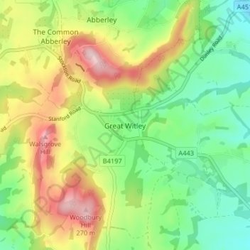 Great Witley topographic map, elevation, terrain