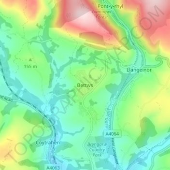 Bettws topographic map, elevation, terrain