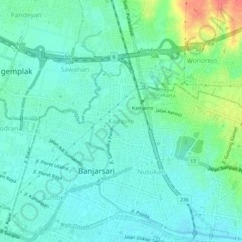 Kadipiro topographic map, elevation, terrain