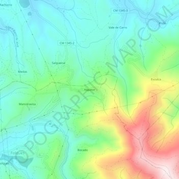 Alqueve topographic map, elevation, terrain