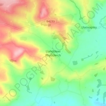Llanddewi Rhydderch topographic map, elevation, terrain