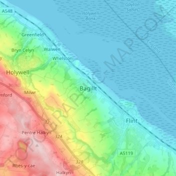 Bagillt topographic map, elevation, terrain