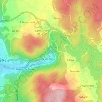 Fervenza de Segade topographic map, elevation, terrain