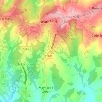 Sandy Cross topographic map, elevation, terrain