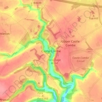 Castle Combe topographic map, elevation, terrain