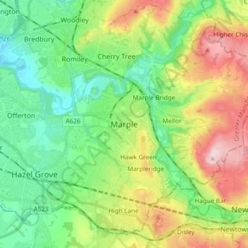 Marple topographic map, elevation, terrain