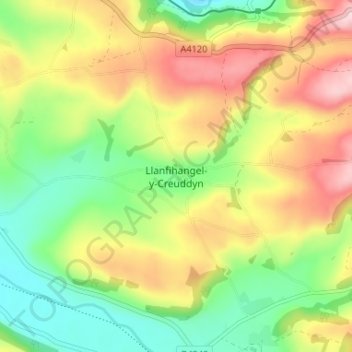 Llanfihangel-y-Creuddyn topographic map, elevation, terrain