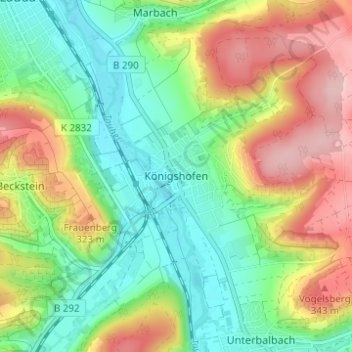 Königshofen topographic map, elevation, terrain