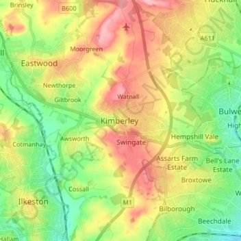 Nottinghamshire topographic map, elevation, terrain