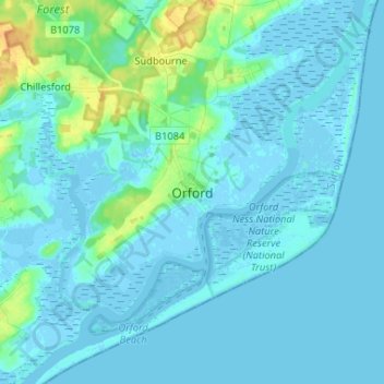 Orford topographic map, elevation, terrain