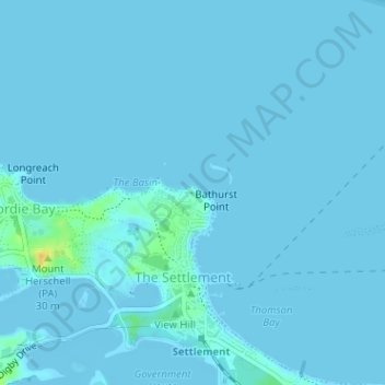 Bathurst Lighthouse topographic map, elevation, terrain