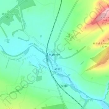 Marykirk topographic map, elevation, terrain