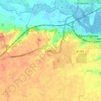 Lawford topographic map, elevation, terrain