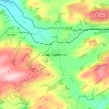 Castle Caereinion topographic map, elevation, terrain