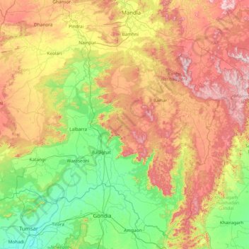 Bālāghāt topographic map, elevation, terrain