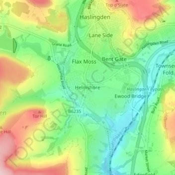 Helmshore topographic map, elevation, terrain