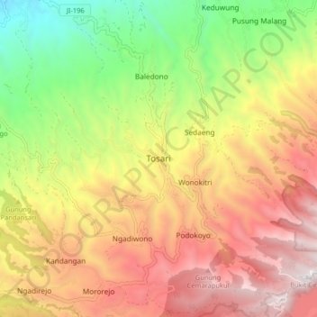 Tosari topographic map, elevation, terrain