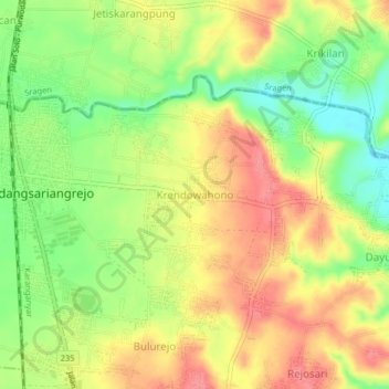 Krendowahono topographic map, elevation, terrain