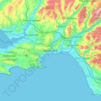 Swansea topographic map, elevation, terrain