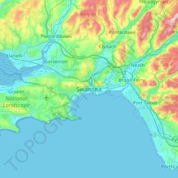 Swansea topographic map, elevation, terrain