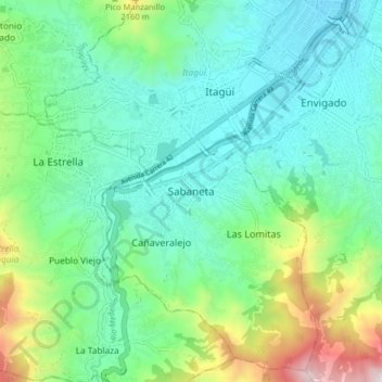 Sabaneta topographic map, elevation, terrain