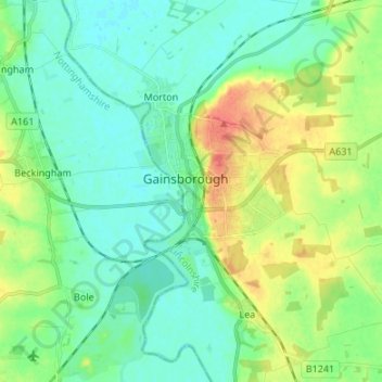 Gainsborough topographic map, elevation, terrain